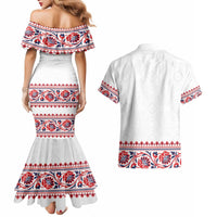 Panama Pollera Traditional Pattern Couples Matching Mermaid Dress and Hawaiian Shirt