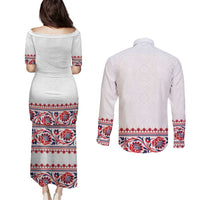 Panama Pollera Traditional Pattern Couples Matching Puletasi and Long Sleeve Button Shirt