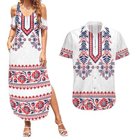 Panama Pollera Traditional Pattern Couples Matching Summer Maxi Dress and Hawaiian Shirt