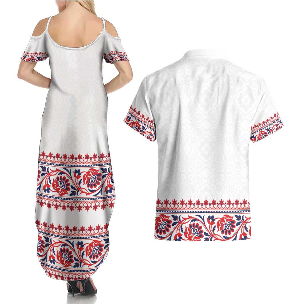 Panama Pollera Traditional Pattern Couples Matching Summer Maxi Dress and Hawaiian Shirt