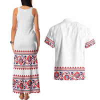 Panama Pollera Traditional Pattern Couples Matching Tank Maxi Dress and Hawaiian Shirt
