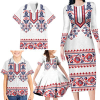 Panama Pollera Traditional Pattern Family Matching Long Sleeve Bodycon Dress and Hawaiian Shirt