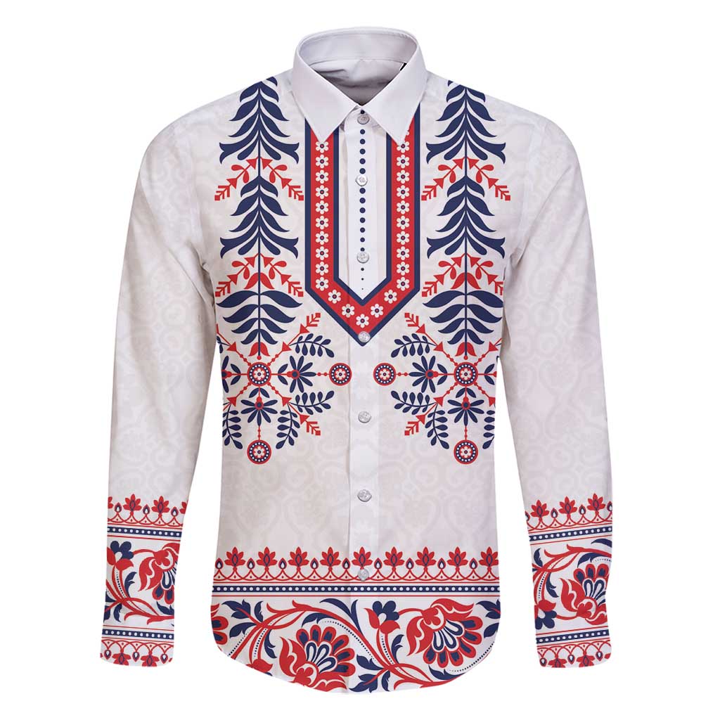 Panama Pollera Traditional Pattern Family Matching Long Sleeve Bodycon Dress and Hawaiian Shirt