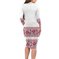 Panama Pollera Traditional Pattern Family Matching Long Sleeve Bodycon Dress and Hawaiian Shirt