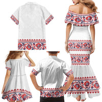 Panama Pollera Traditional Pattern Family Matching Mermaid Dress and Hawaiian Shirt