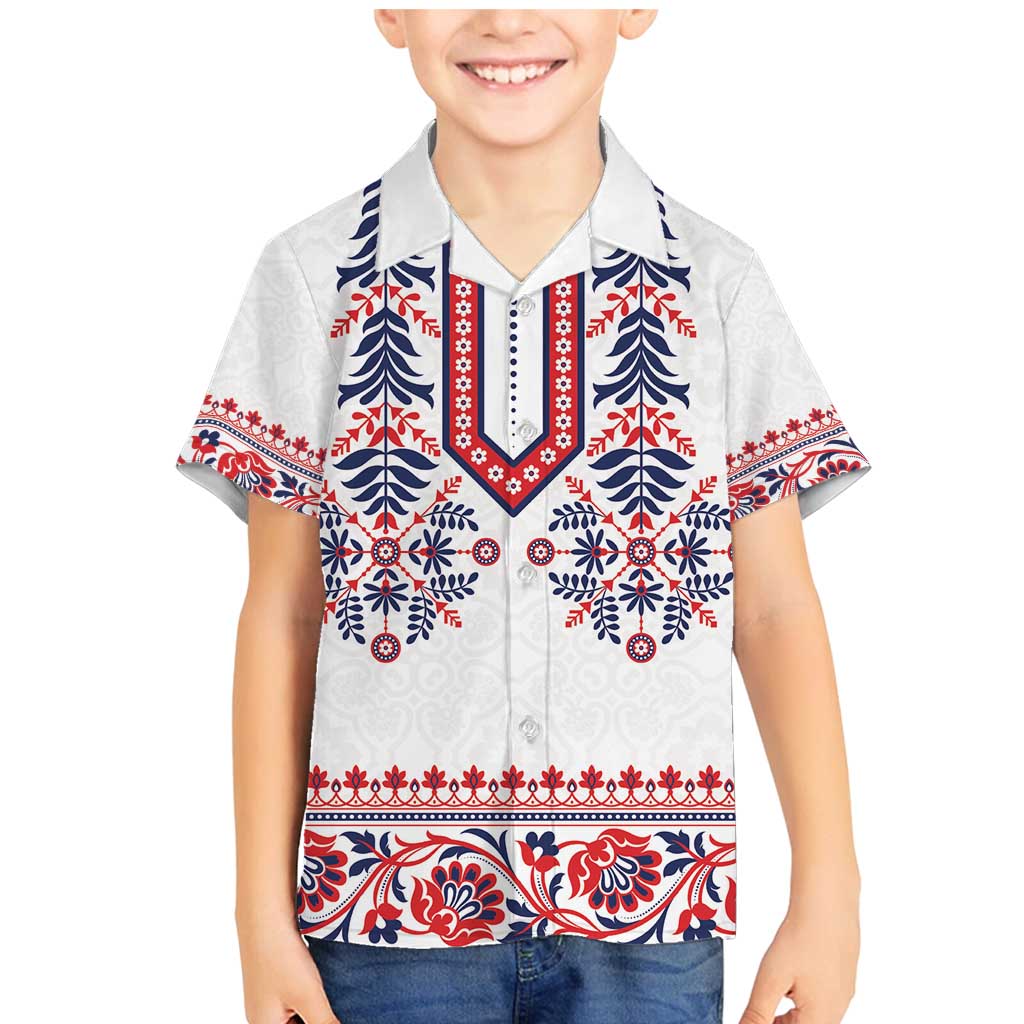 Panama Pollera Traditional Pattern Family Matching Mermaid Dress and Hawaiian Shirt