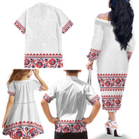Panama Pollera Traditional Pattern Family Matching Off The Shoulder Long Sleeve Dress and Hawaiian Shirt