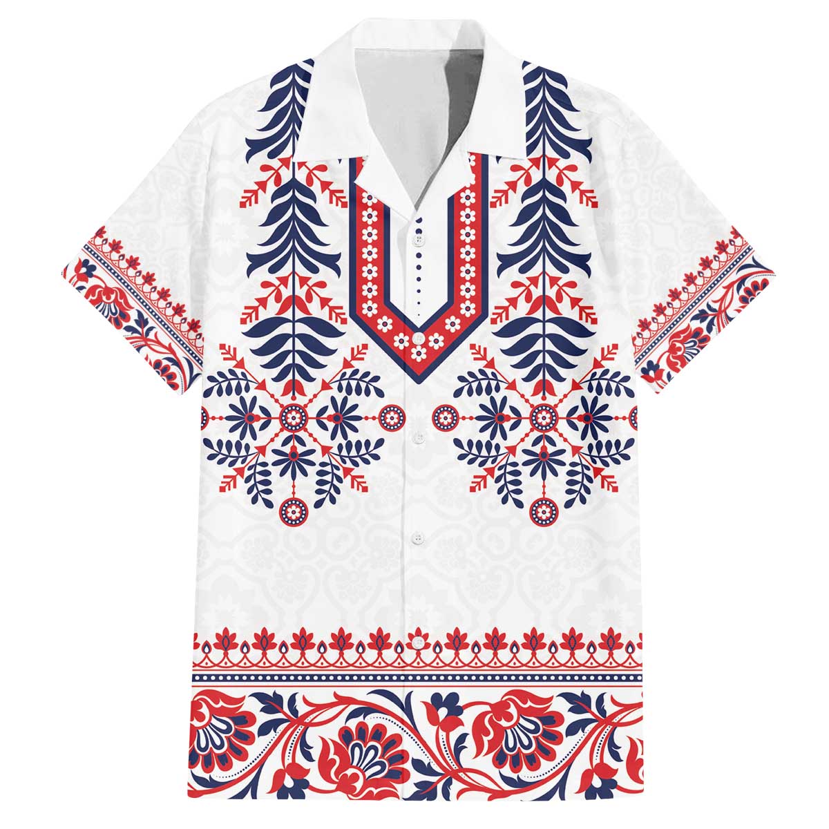 Panama Pollera Traditional Pattern Family Matching Off The Shoulder Long Sleeve Dress and Hawaiian Shirt