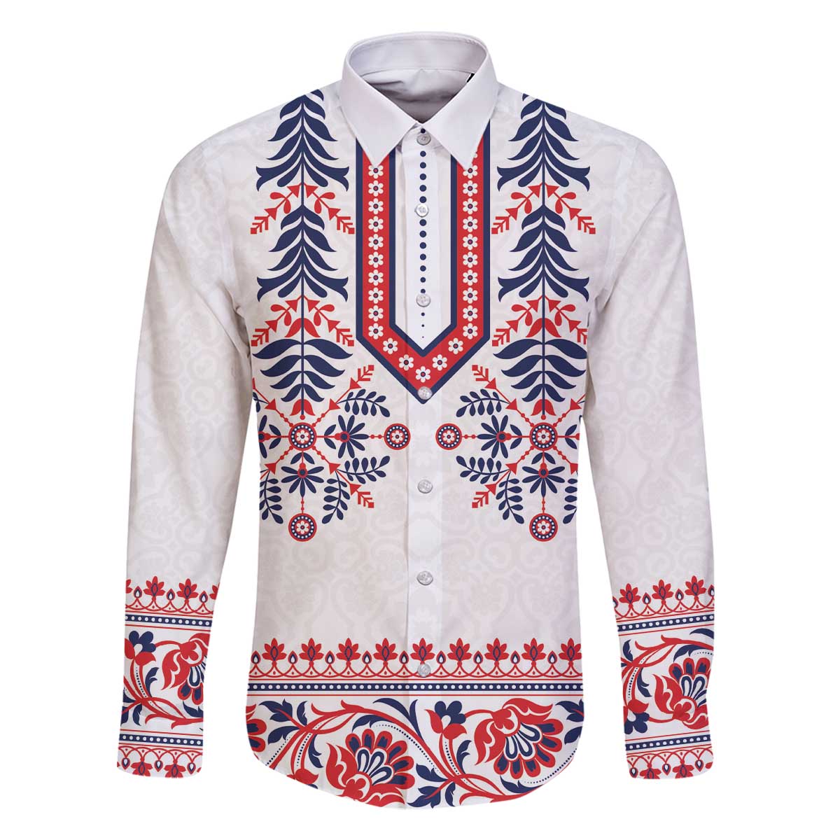 Panama Pollera Traditional Pattern Family Matching Off The Shoulder Long Sleeve Dress and Hawaiian Shirt