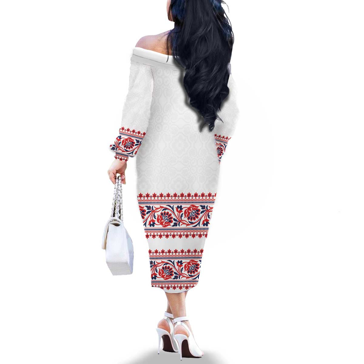 Panama Pollera Traditional Pattern Family Matching Off The Shoulder Long Sleeve Dress and Hawaiian Shirt