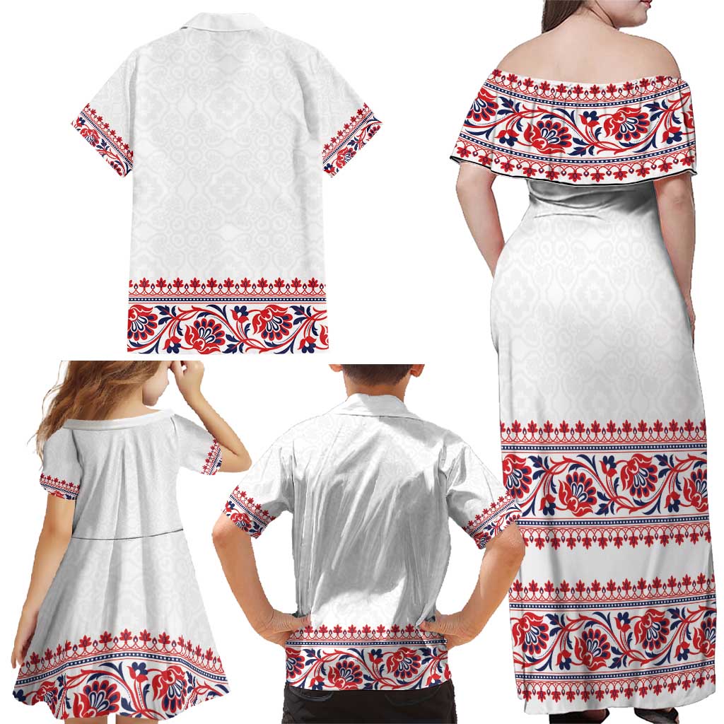 Panama Pollera Traditional Pattern Family Matching Off Shoulder Maxi Dress and Hawaiian Shirt