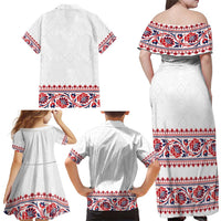 Panama Pollera Traditional Pattern Family Matching Off Shoulder Maxi Dress and Hawaiian Shirt