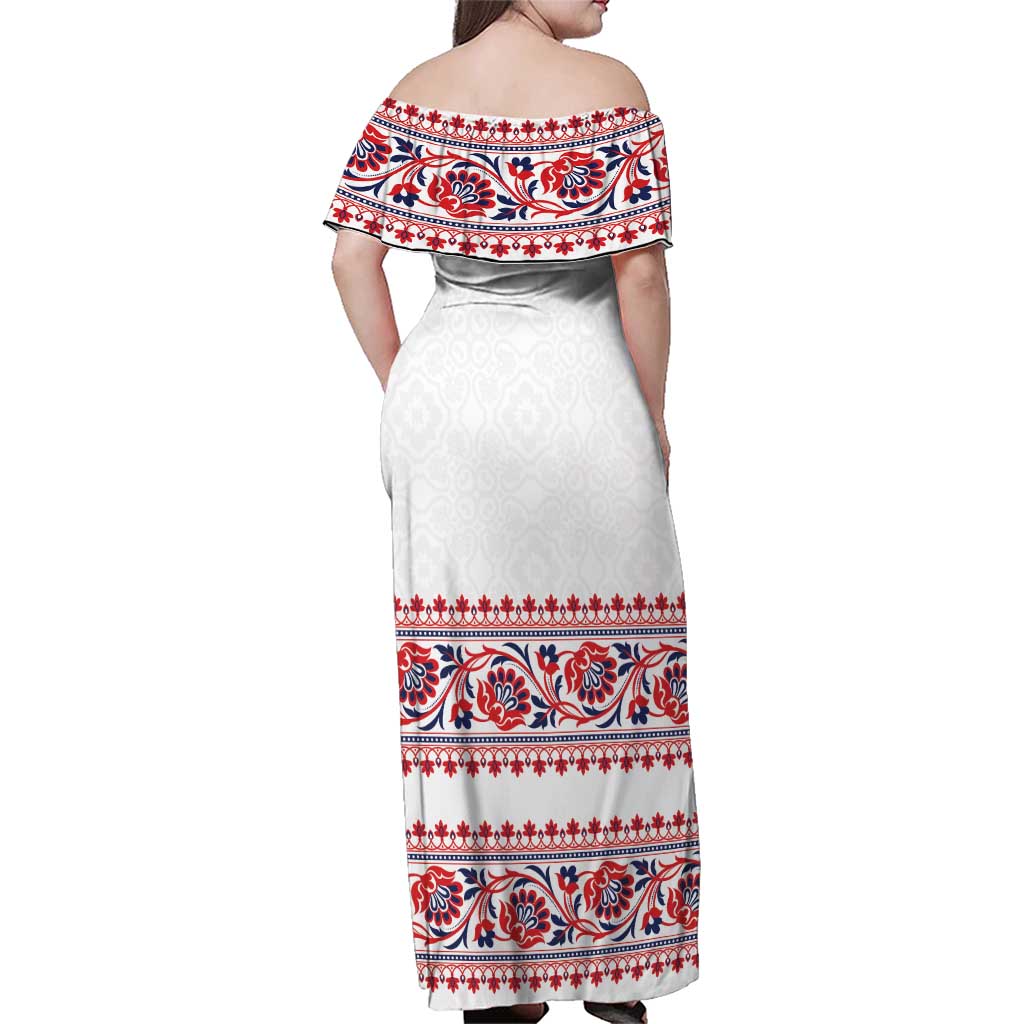 Panama Pollera Traditional Pattern Family Matching Off Shoulder Maxi Dress and Hawaiian Shirt