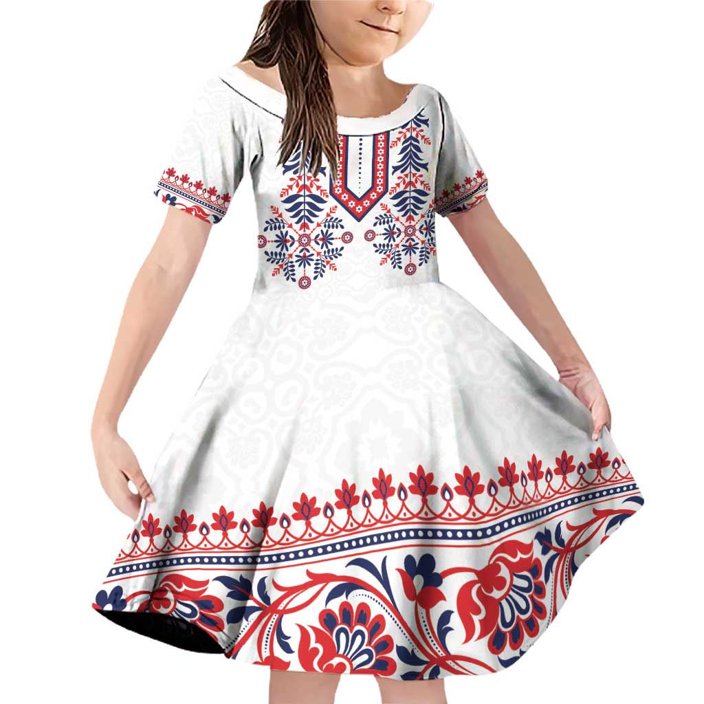 Panama Pollera Traditional Pattern Family Matching Off Shoulder Short Dress and Hawaiian Shirt
