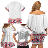 Panama Pollera Traditional Pattern Family Matching Off Shoulder Short Dress and Hawaiian Shirt