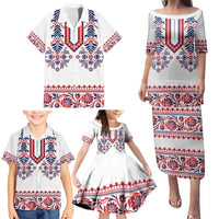 Panama Pollera Traditional Pattern Family Matching Puletasi and Hawaiian Shirt