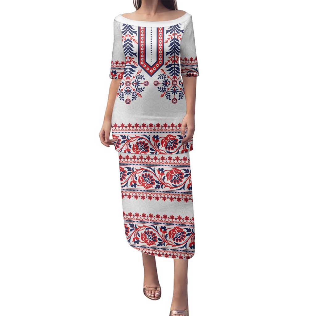 Panama Pollera Traditional Pattern Family Matching Puletasi and Hawaiian Shirt