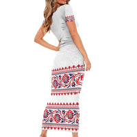 Panama Pollera Traditional Pattern Family Matching Short Sleeve Bodycon Dress and Hawaiian Shirt