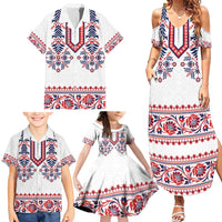 Panama Pollera Traditional Pattern Family Matching Summer Maxi Dress and Hawaiian Shirt