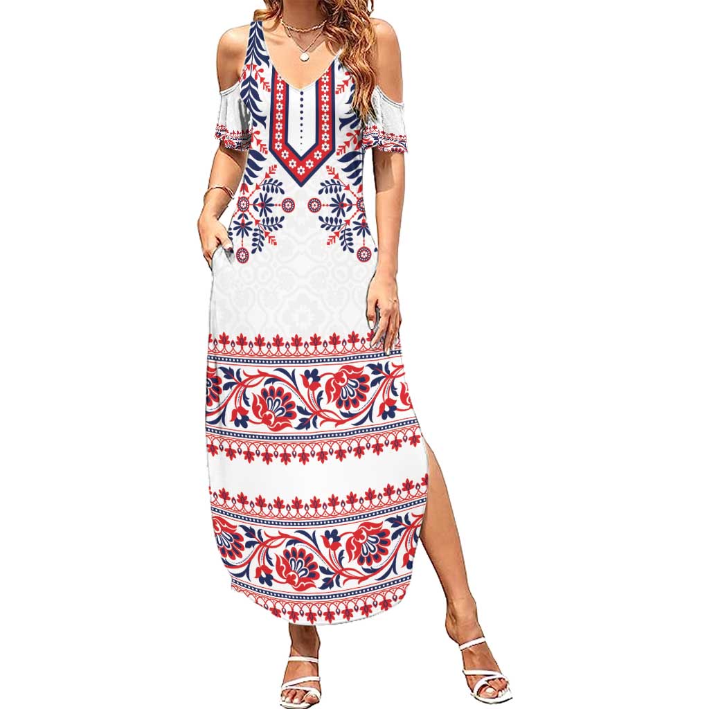 Panama Pollera Traditional Pattern Family Matching Summer Maxi Dress and Hawaiian Shirt