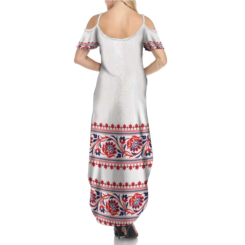 Panama Pollera Traditional Pattern Family Matching Summer Maxi Dress and Hawaiian Shirt