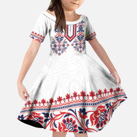 Panama Pollera Traditional Pattern Kid Short Sleeve Dress