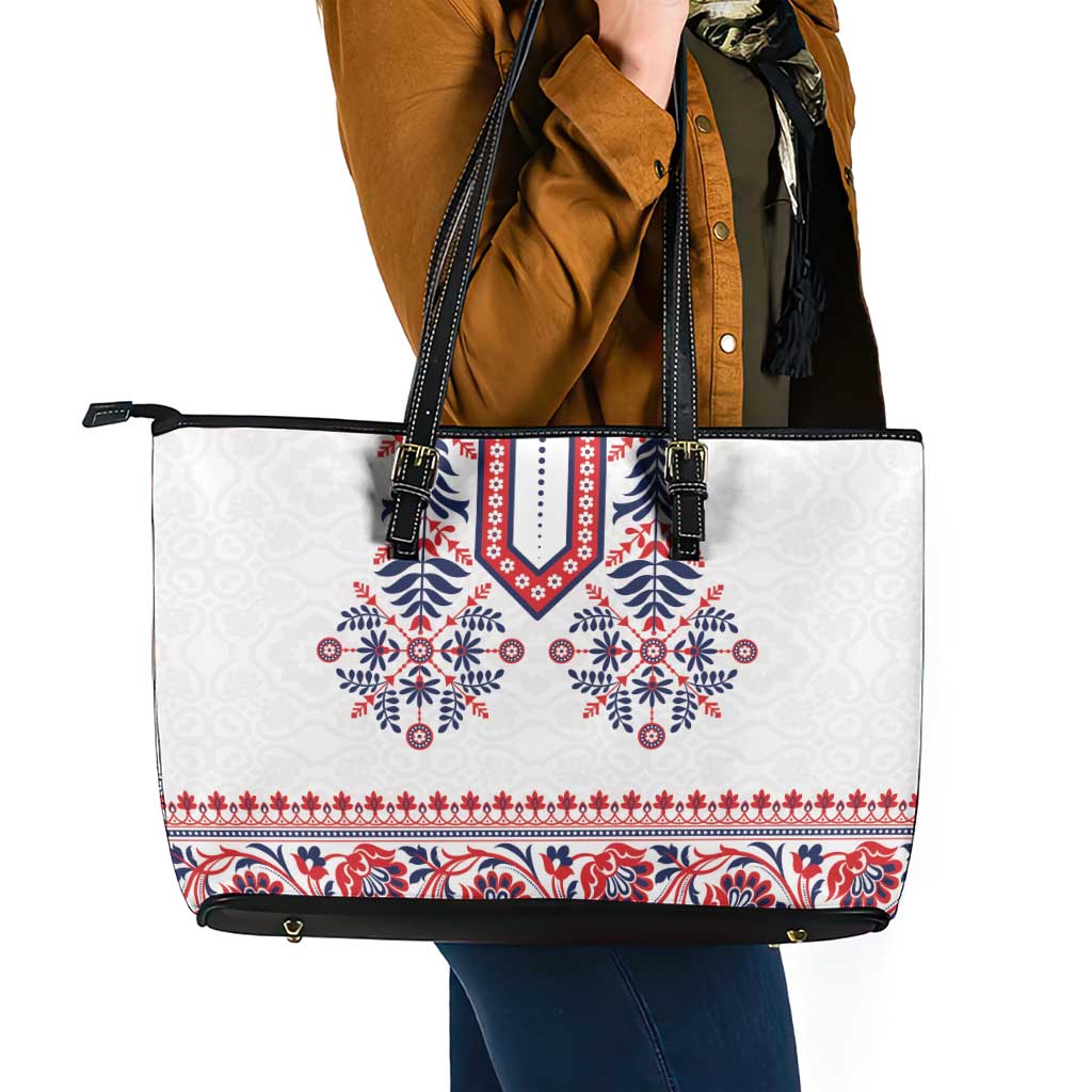 Panama Pollera Traditional Pattern Leather Tote Bag