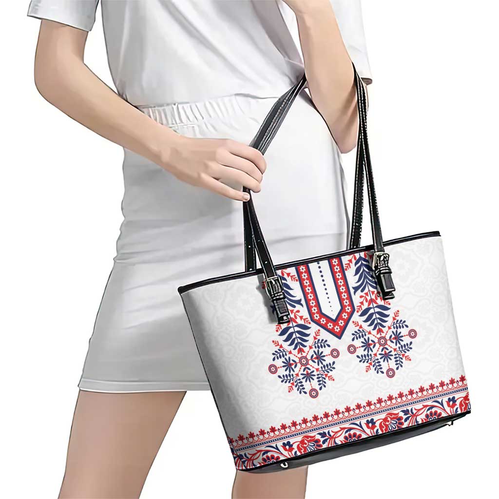 Panama Pollera Traditional Pattern Leather Tote Bag
