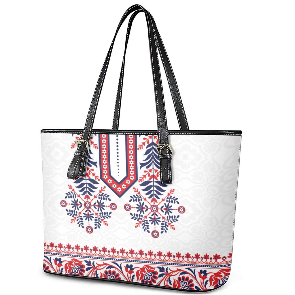 Panama Pollera Traditional Pattern Leather Tote Bag