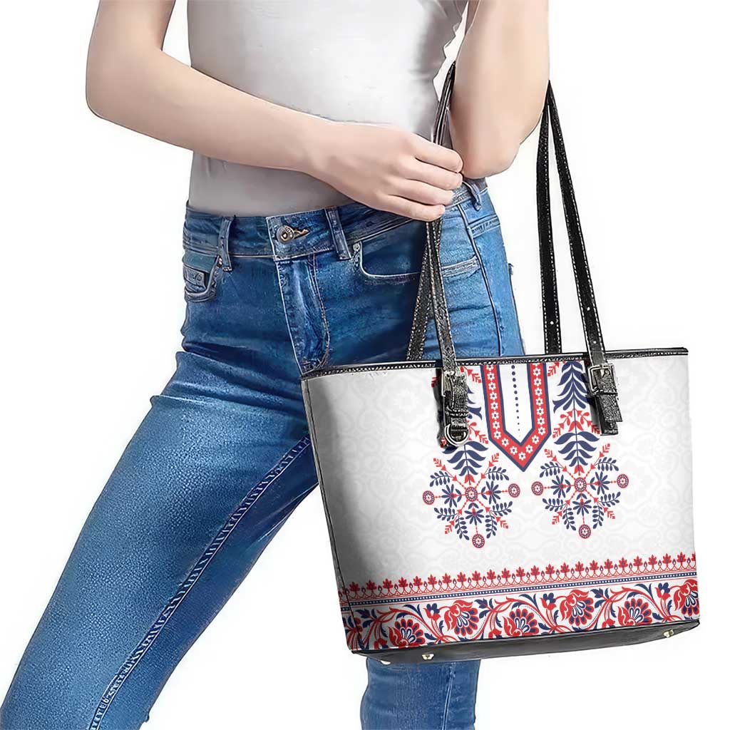 Panama Pollera Traditional Pattern Leather Tote Bag