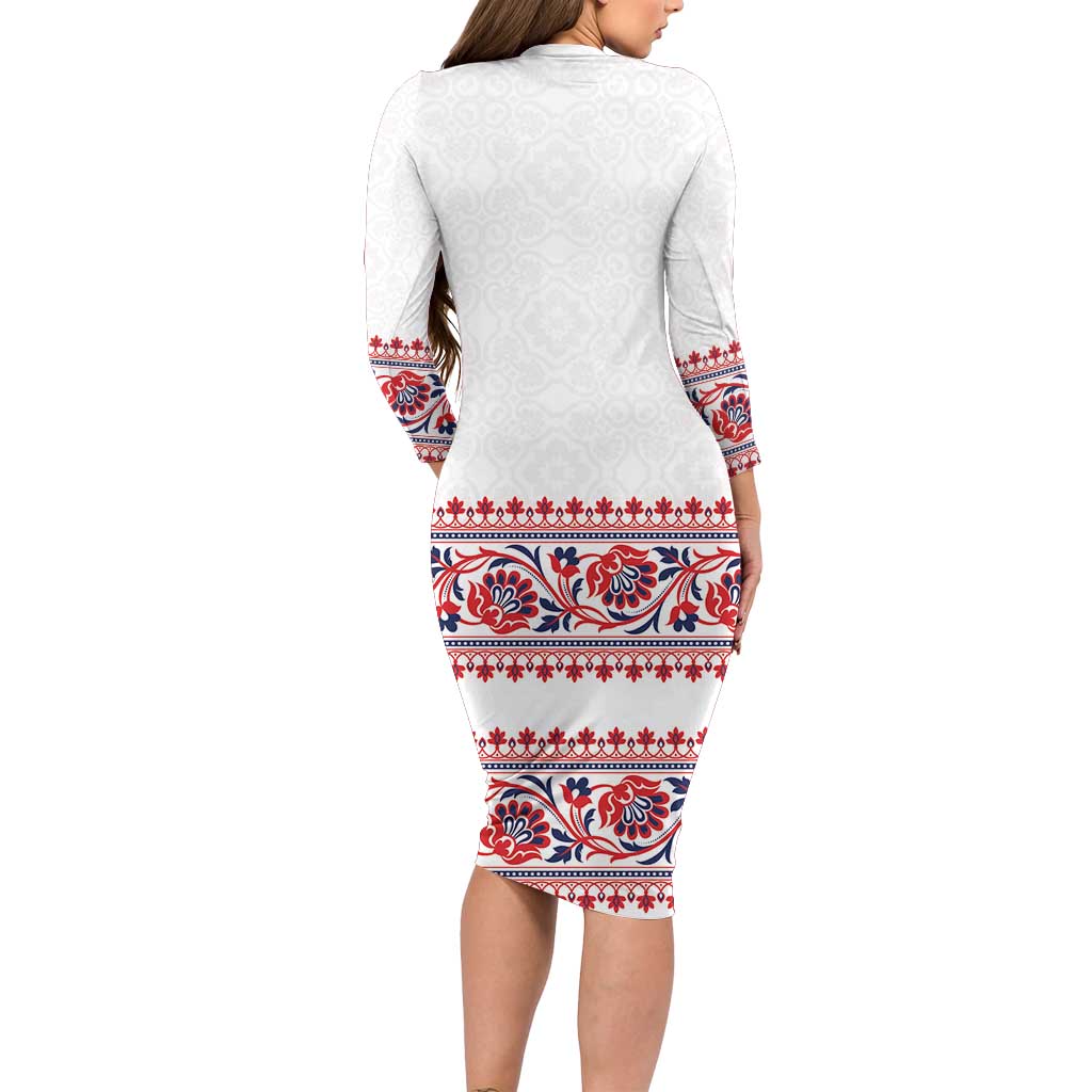 Panama Pollera Traditional Pattern Long Sleeve Bodycon Dress