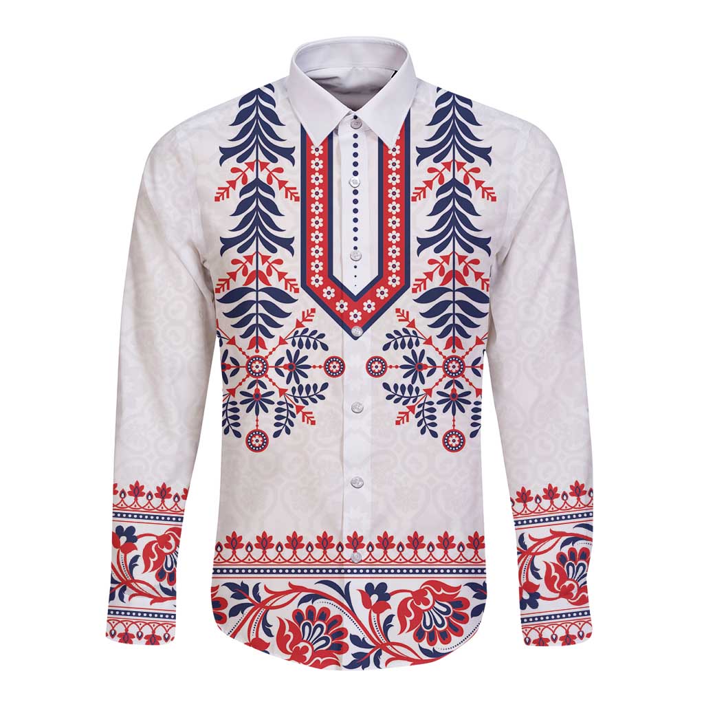 Panama Pollera Traditional Pattern Long Sleeve Button Shirt