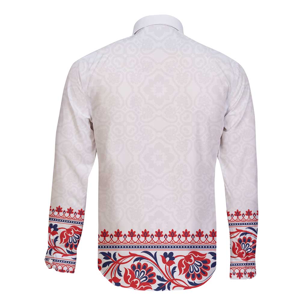 Panama Pollera Traditional Pattern Long Sleeve Button Shirt