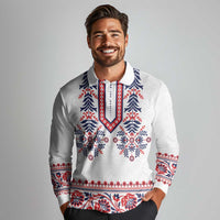Panama Pollera Traditional Pattern Long Sleeve Polo Shirt