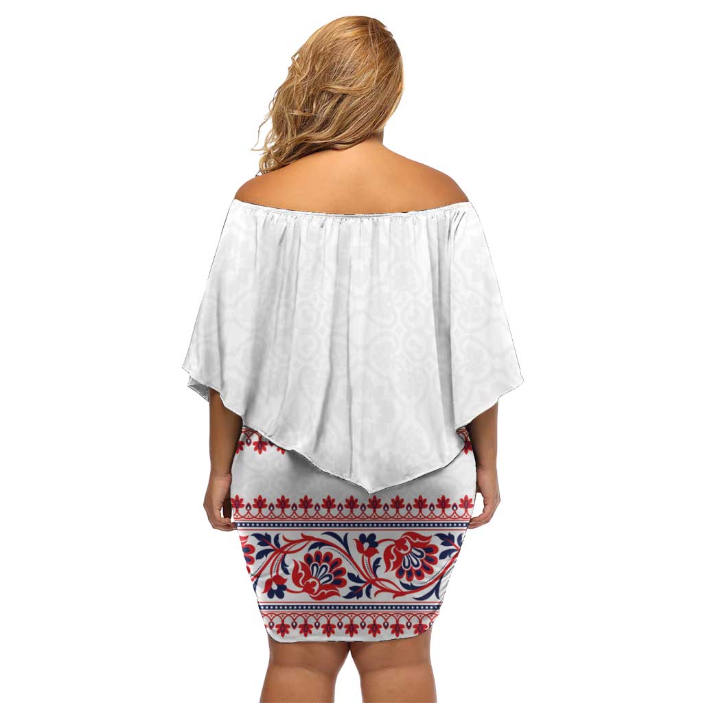 Panama Pollera Traditional Pattern Off Shoulder Short Dress