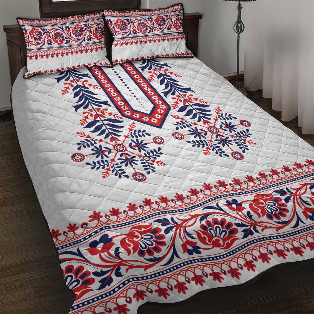 Panama Pollera Traditional Pattern Quilt Bed Set