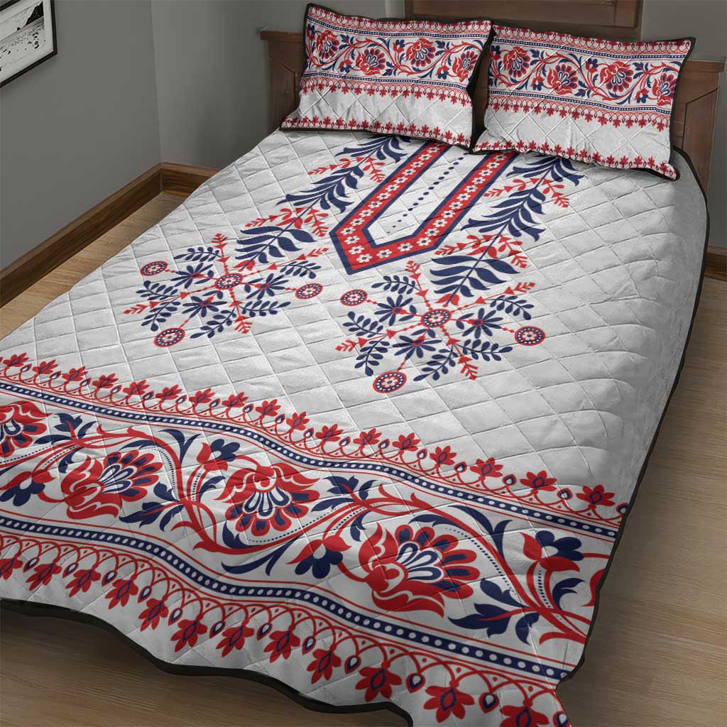 Panama Pollera Traditional Pattern Quilt Bed Set