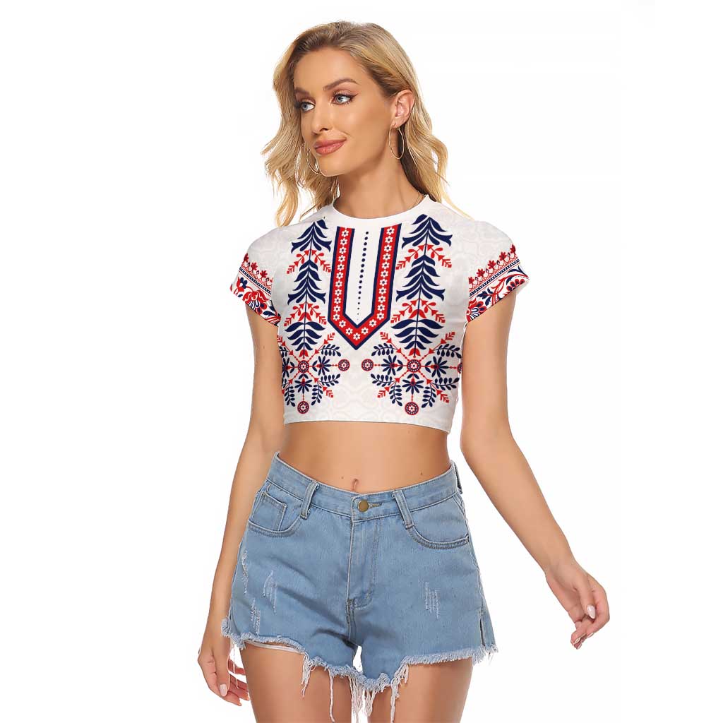 Panama Pollera Traditional Pattern Raglan Cropped T Shirt