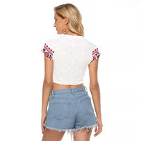 Panama Pollera Traditional Pattern Raglan Cropped T Shirt