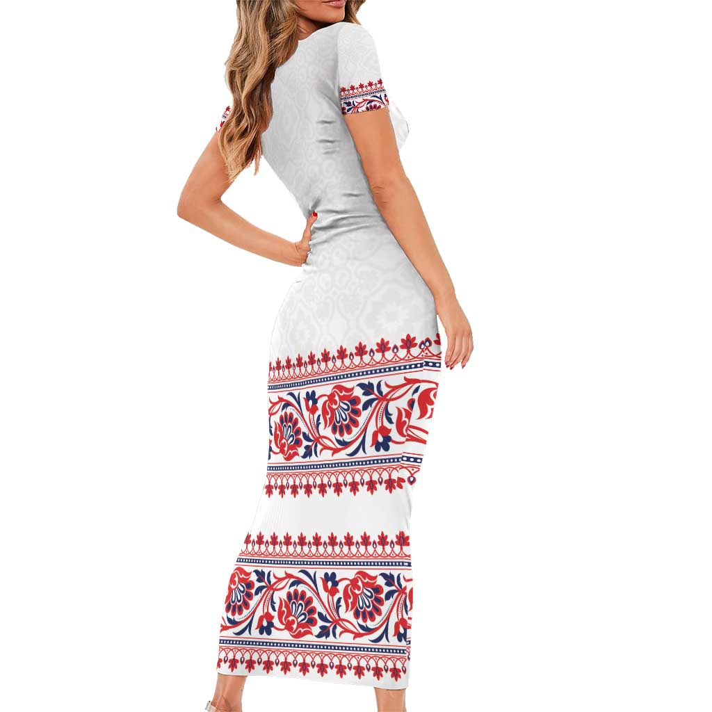 Panama Pollera Traditional Pattern Short Sleeve Bodycon Dress