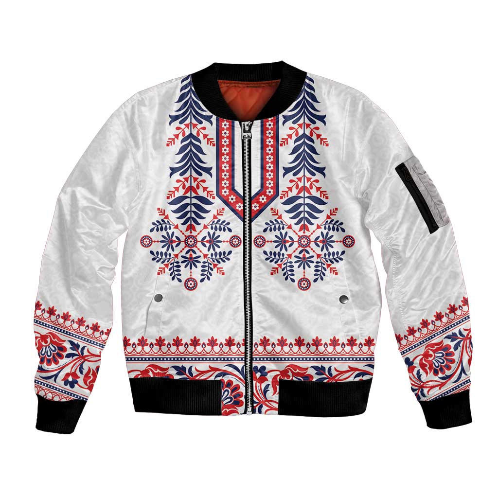 Panama Pollera Traditional Pattern Sleeve Zip Bomber Jacket