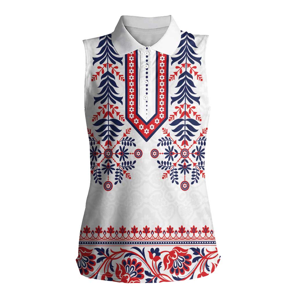 Panama Pollera Traditional Pattern Women Sleeveless Polo Shirt