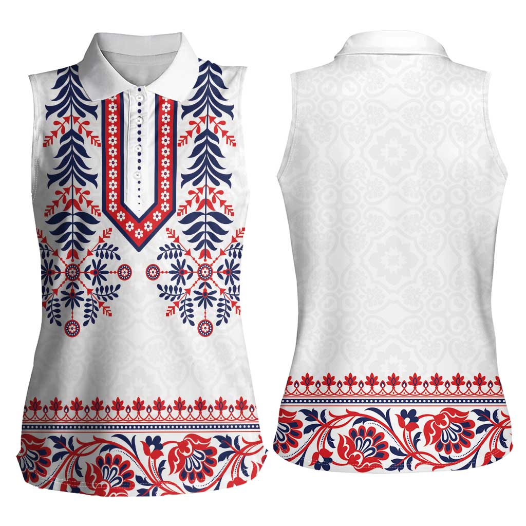 Panama Pollera Traditional Pattern Women Sleeveless Polo Shirt