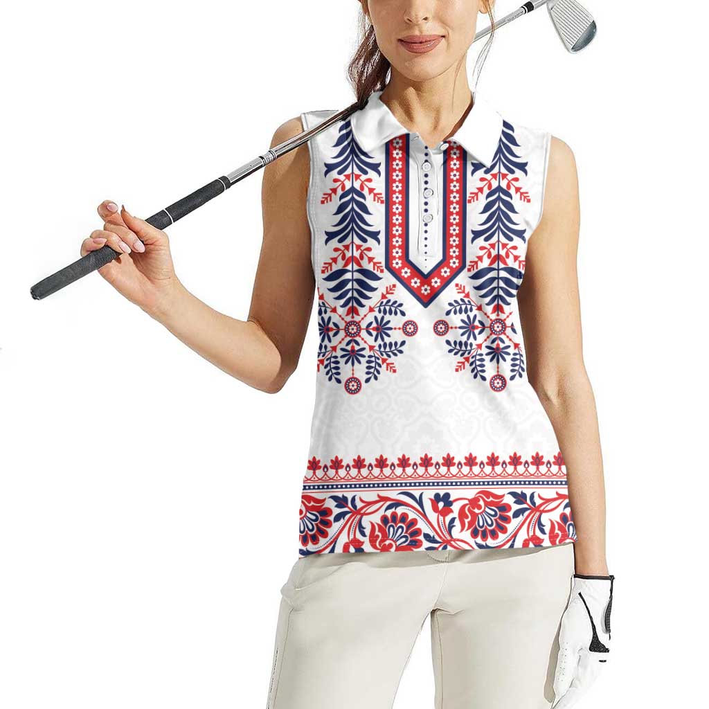 Panama Pollera Traditional Pattern Women Sleeveless Polo Shirt