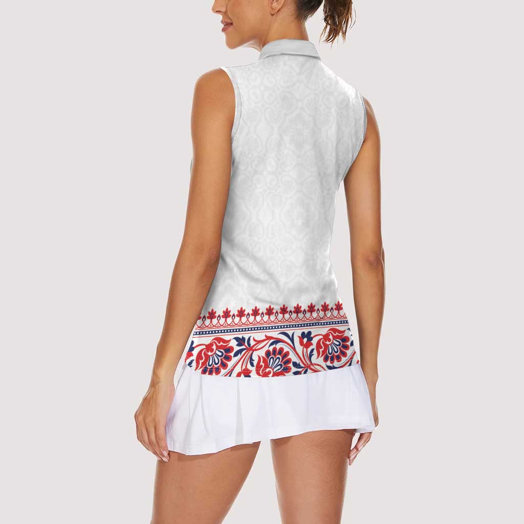 Panama Pollera Traditional Pattern Women Sleeveless Polo Shirt