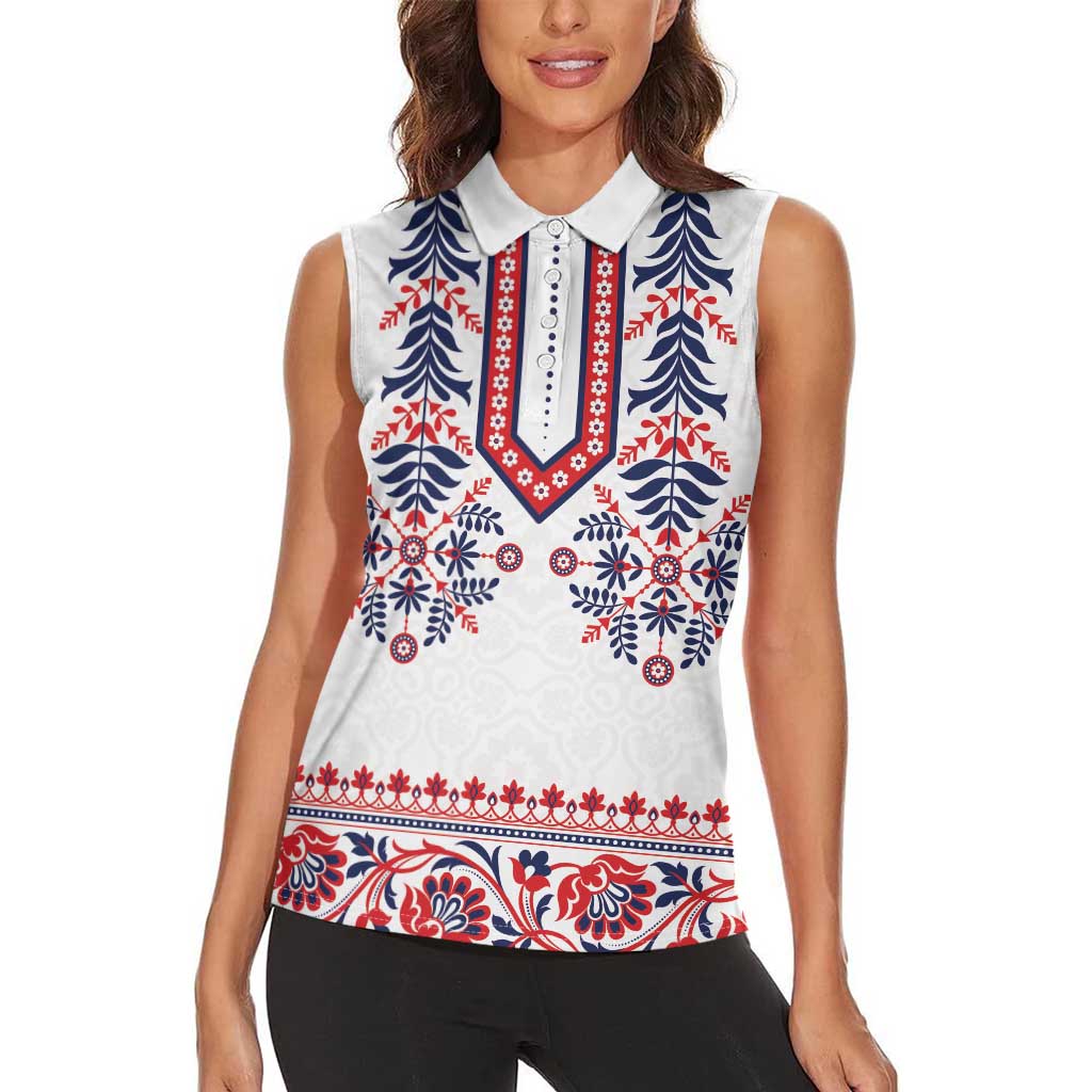 Panama Pollera Traditional Pattern Women Sleeveless Polo Shirt