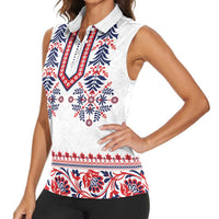 Panama Pollera Traditional Pattern Women Sleeveless Polo Shirt