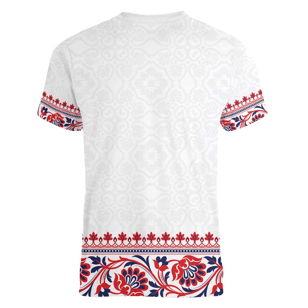 Panama Pollera Traditional Pattern Women V-Neck T-Shirt