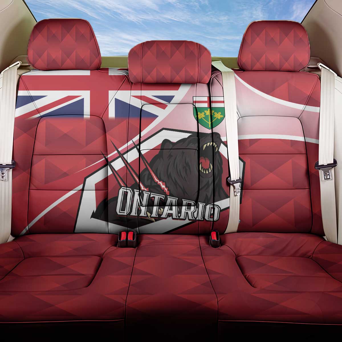 Canada Ontario Province Back Car Seat Cover Black Bear Flag Stylized