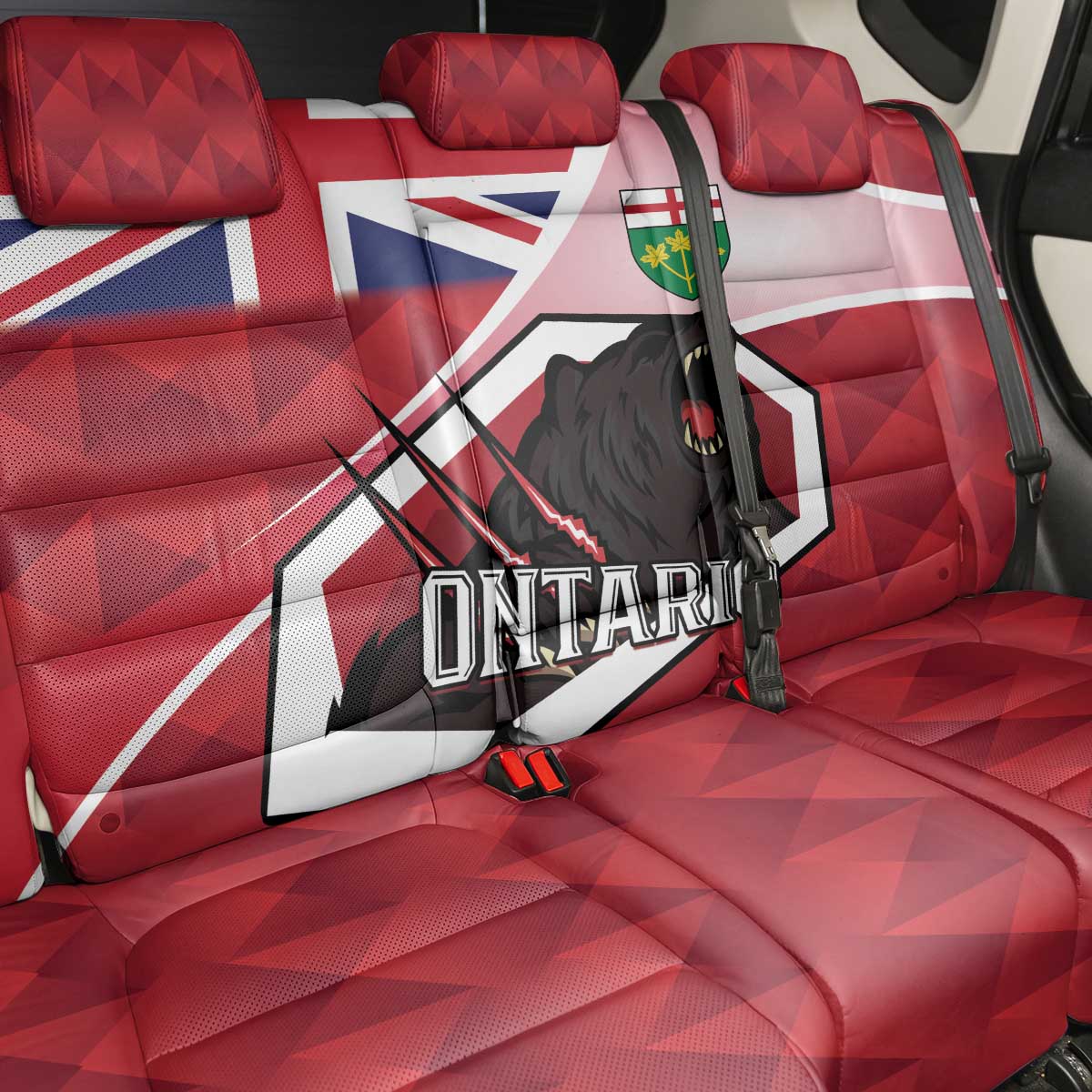 Canada Ontario Province Back Car Seat Cover Black Bear Flag Stylized